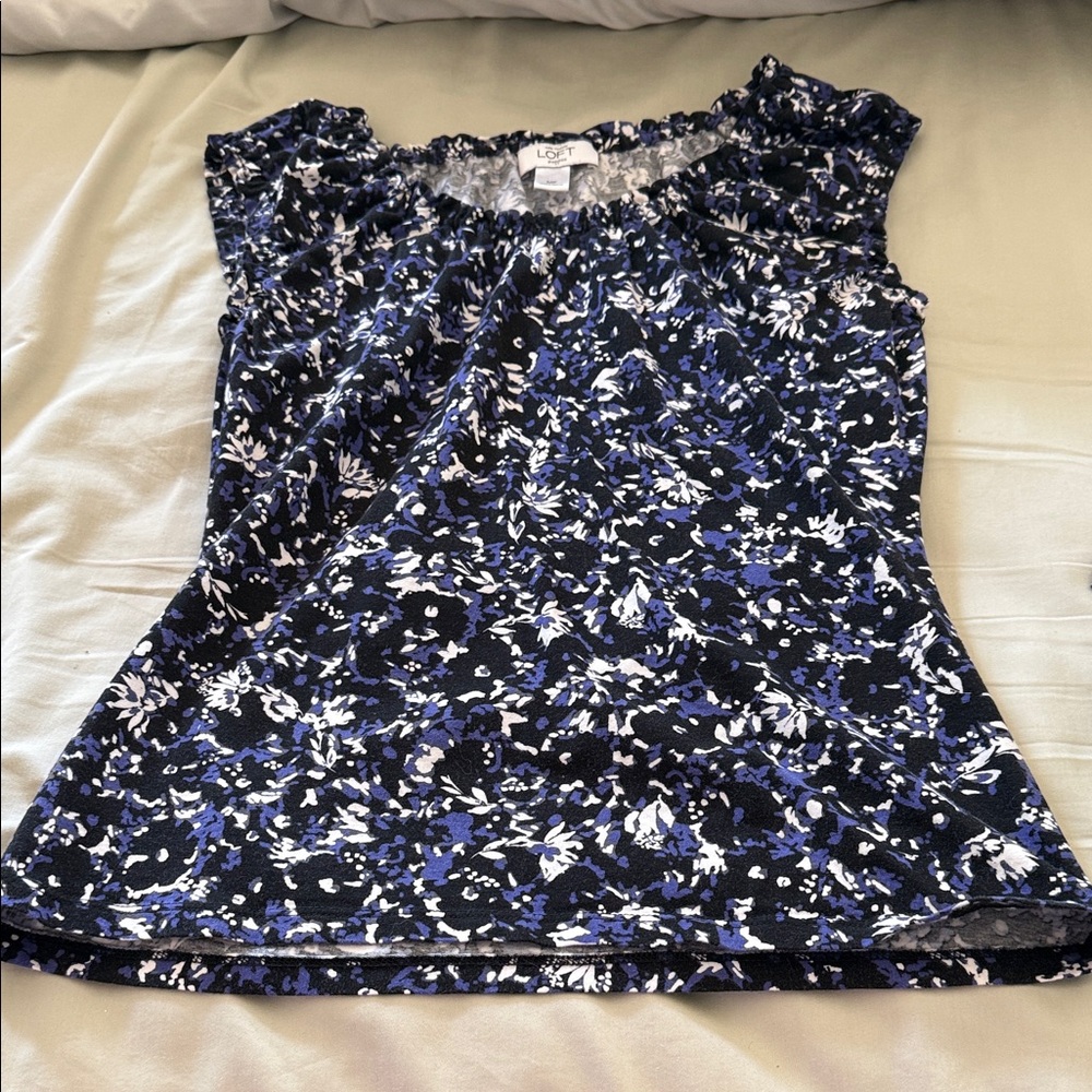 LOFT Black and Blue Floral Blouse
